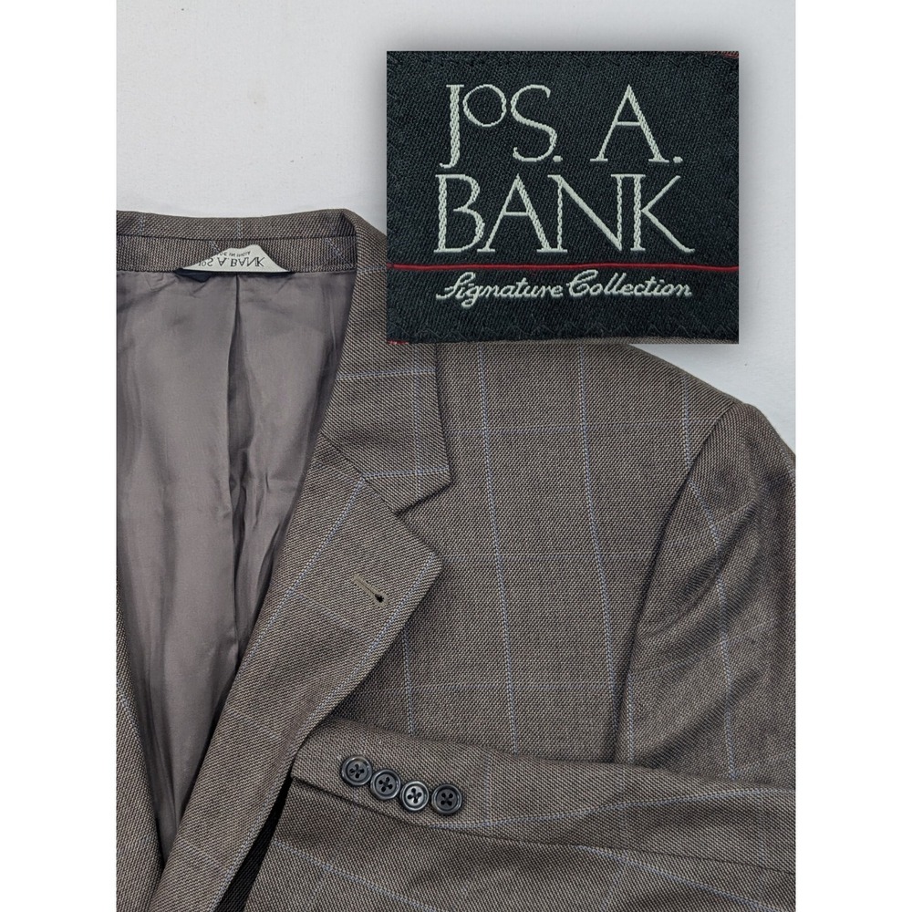 Jos. A Bank Blazer Coat Sport Jacket Silk Camel hair Window Pane 46R (22" Sleeve